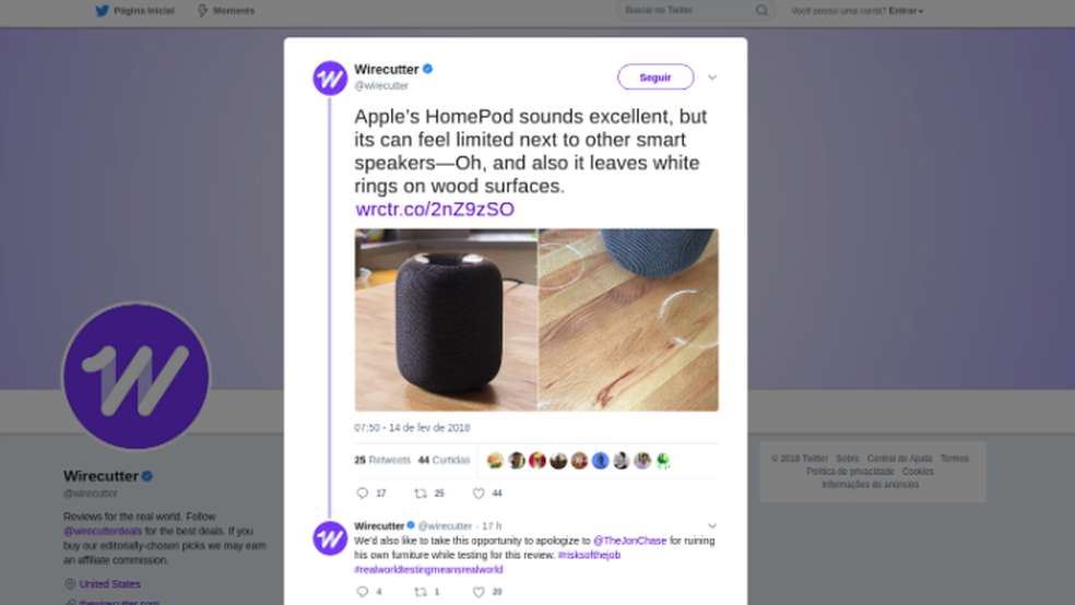 Sites de tecnologia foram os primeiros a observar o problema das marcas — Foto: Reprodução/Twitter