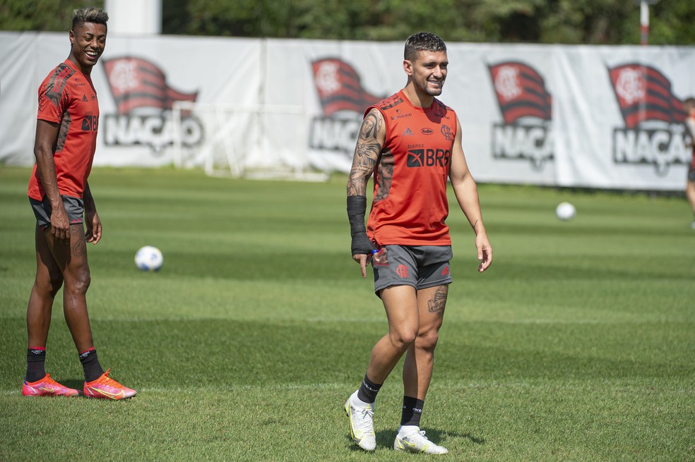 Arrascaeta durante treino do Flamengo — Foto: Alexandre Vidal/Flamengo