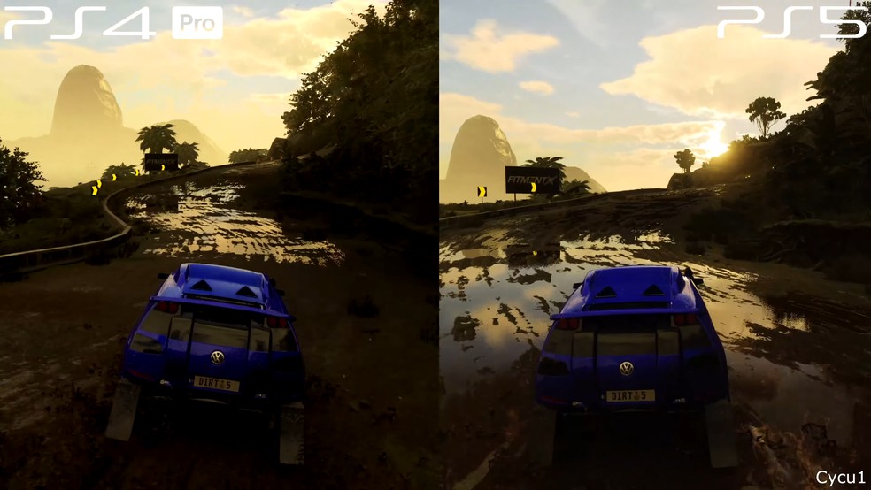 Ray tracing afeta reflexos e iluminação de Dirt 5 no PS5 — Foto: Reprodução/YouTube Cycu1