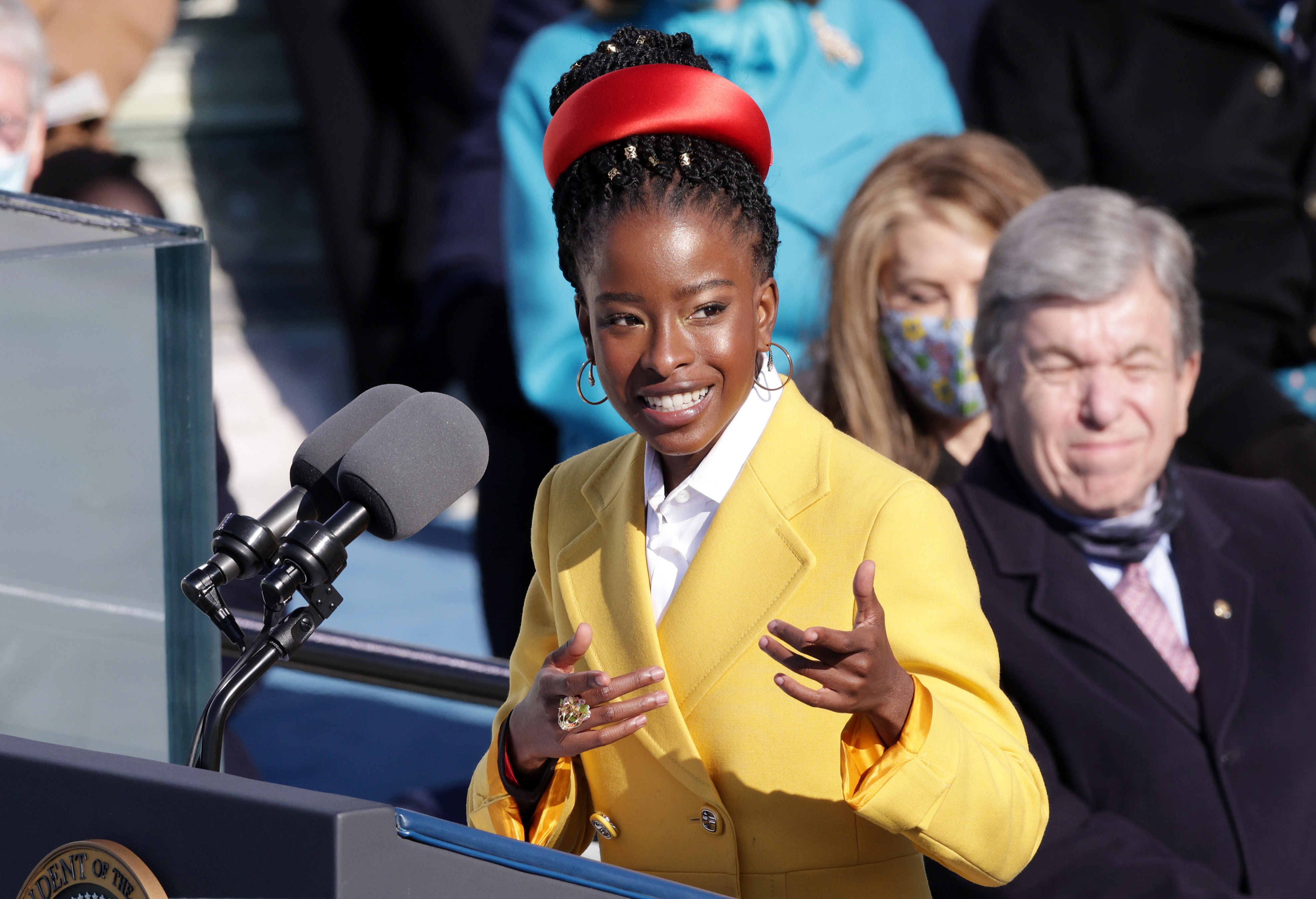 WASHINGTON, DC - JANUARY 20: Youth Poet Laureate Amanda Gorman speaks at the inauguration of U.S. President Joe Biden on the West Front of the U.S. Capitol on January 20, 2021 in Washington, DC.  During today's inauguration ceremony Joe Biden becomes the  (Foto: Getty Images)