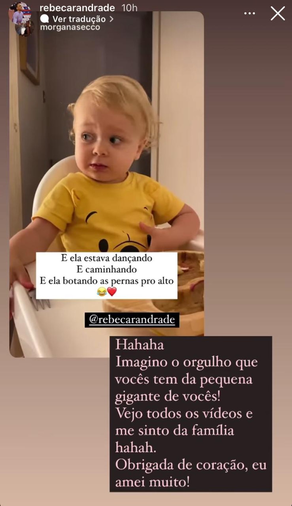 Rebeca Andrade diz em post que vê todos os vídeos da fofíssima Alice — Foto: Reprodução / Instagram