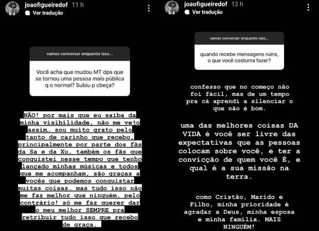 João Figueiredo responde a perguntas dos seguidores (Foto: Reprodução/Instagram)