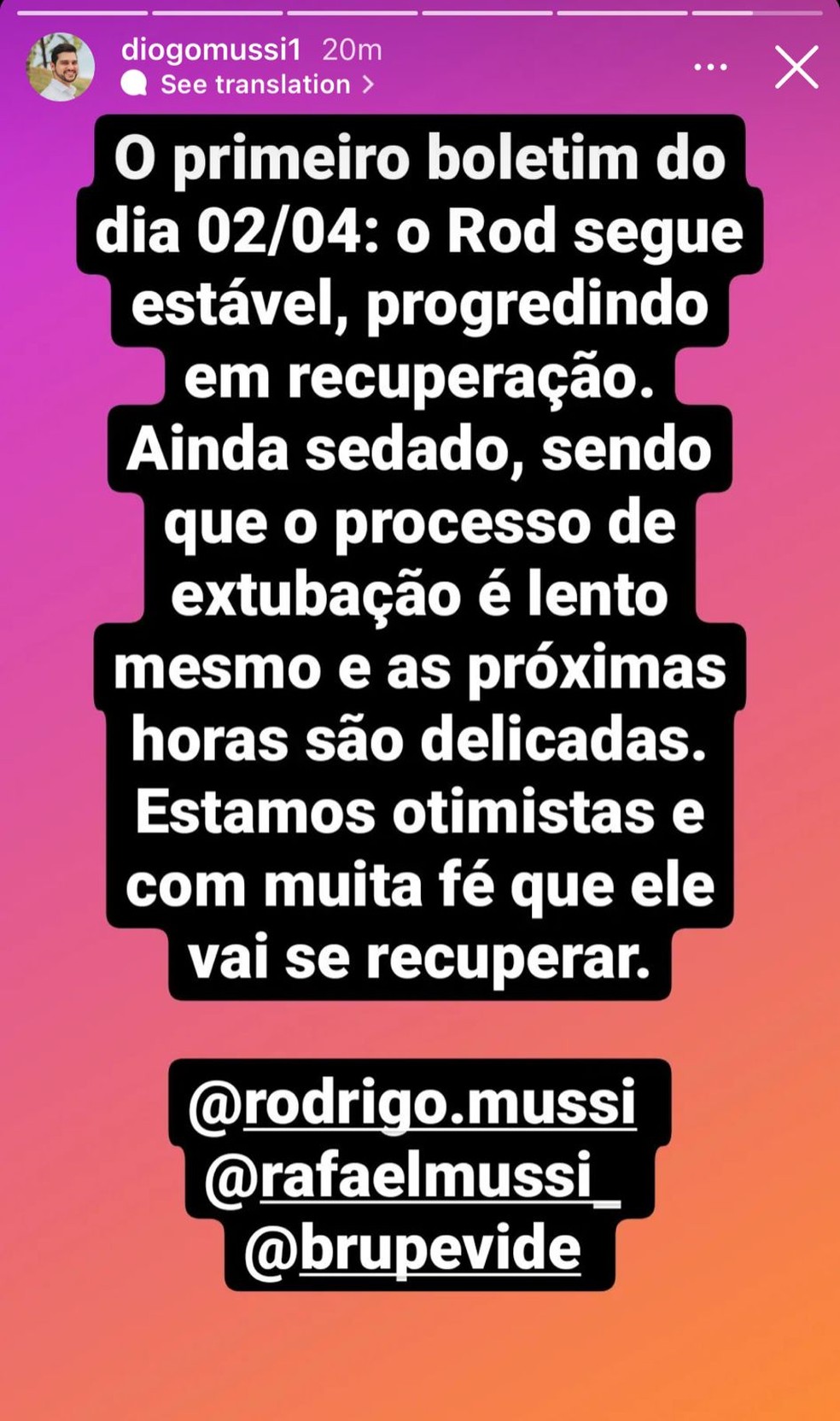 Publicação de Diogo Mussi. — Foto: Reprodução