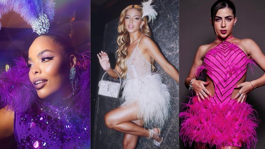 No Carnaval, celebridades elegem looks que combinam brilho e plumas