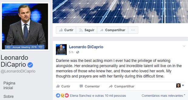 DiCaprio lamenta morte de Darlene Cates, com quem atuou em 'Gilbert Grape: Aprendiz de Sonhador' (Foto: Reprodução)