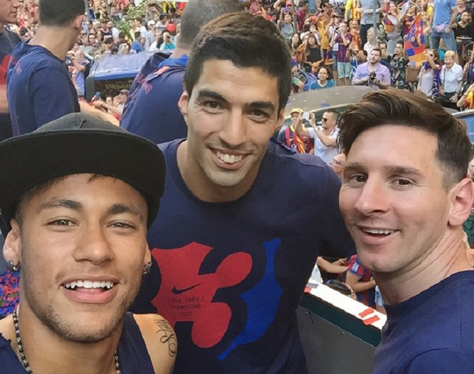 Neymar, Messi e Suárez - festa título Barcelona (Foto: Reprodução / Instagram)