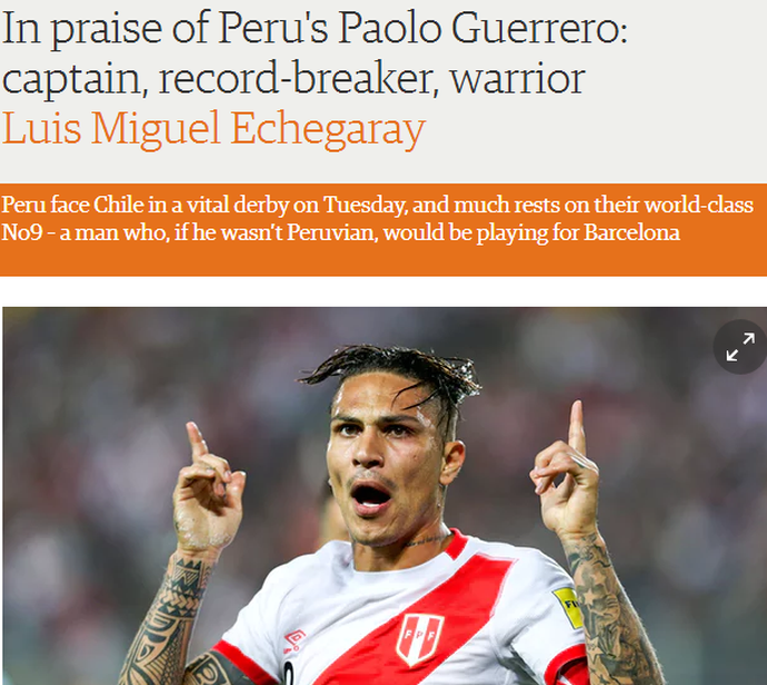 Jornal inglês exalta Guerrero: Se não fosse peruano, poderia estar no Barça