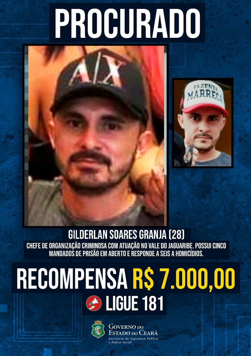 Governo do Ceará oferece recompensa por informações que levem à prisão de foragidos. — Foto: Divulgação/ SSPDS