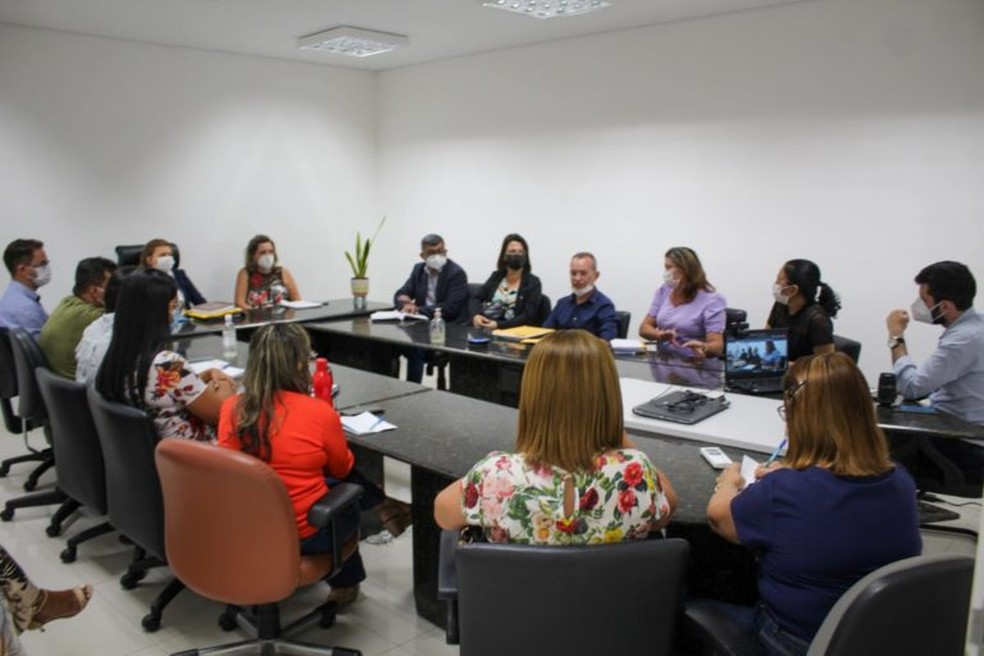 Reunião do MPPI junto a representantes da Semec, Semcaspi, Conselho Municipal da Criança e do Adolescente e gestores da Escola Municipal Monteiro Lobato.  — Foto: MPPI