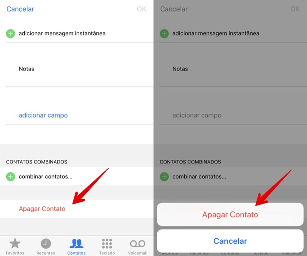 Apagando o contato da agenda — Foto: Reprodução/Helito Beggiora