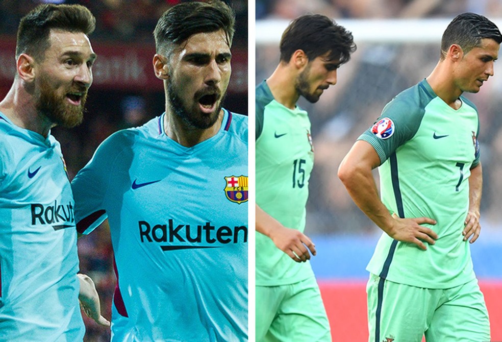 O português André Gomes conquistou a Euro ao lado de Cristiano Ronaldo e jogou junto com Messi no Barça — Foto: Infoesporte