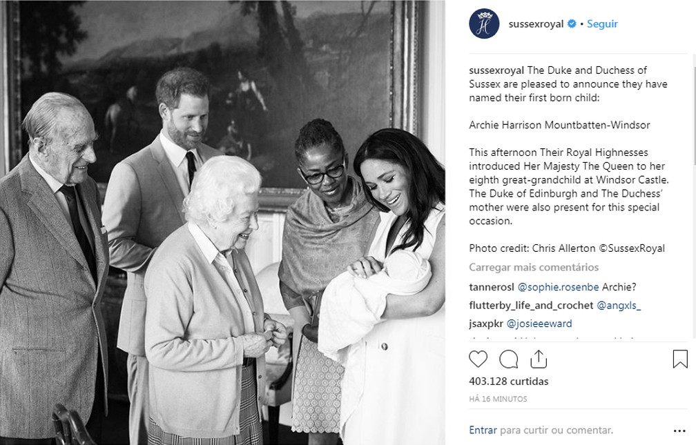 O anÃºncio do nome do bebÃª foi feito no Instagram do casal nesta quarta-feira (8). â Foto: ReproduÃ§Ã£o/Instagram