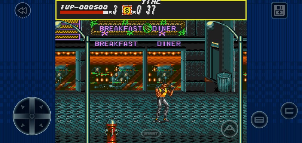 Streets of Rage oferece possibilidade de salvar o jogo ou mesmo retroceder a ação — Foto: Reprodução/Filipe Garrett