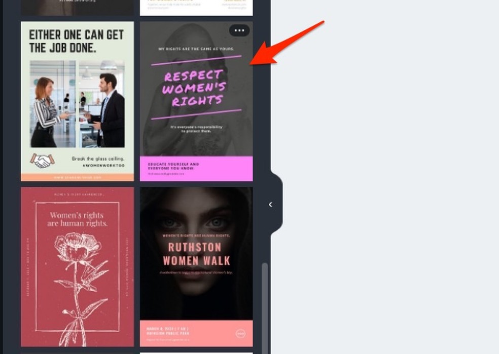 Ação para abrir um modelo de arte para editar no serviço online Canva — Foto: Reprodução/Marvin Costa