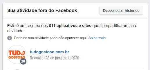 Facebook exibe número de sites e aplicativos que enviam informações para a rede social (Foto: Editora Globo)