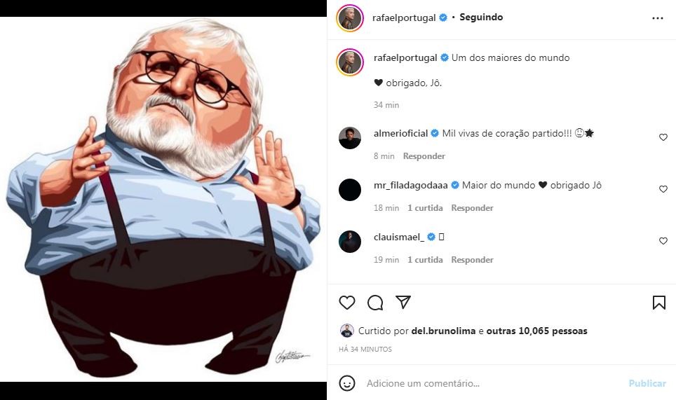 Rafael Portugal reverenciou Jô Soares em seu Instagram (Foto: Reprodução / Instagram)