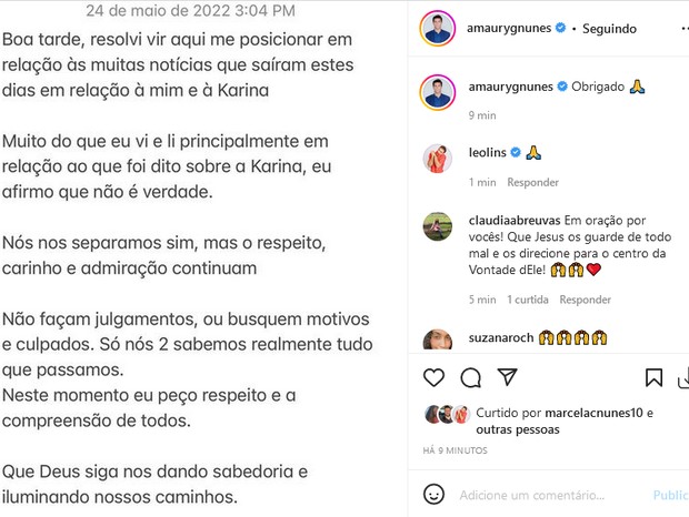 Amury Nunes se pronuncia (Foto: Reprodução/Instagram)