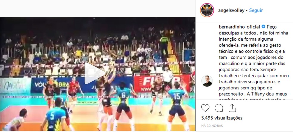 Bernardinho pediu desculpa pelo comentário que fez sobre Tifanny — Foto: Reprodução/Instagram