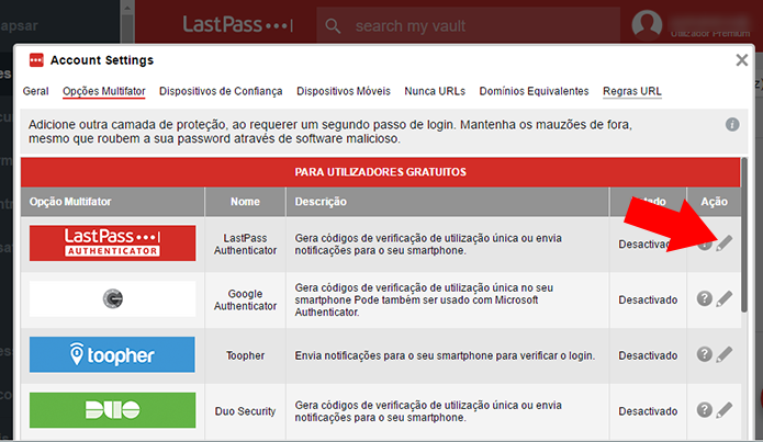 Acesse as configurações do LastPass Authenticator (Foto: Reprodução/Paulo Alves)