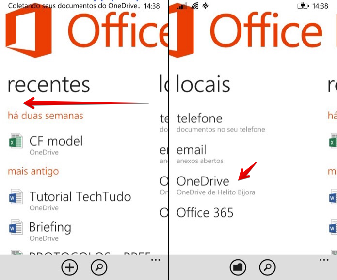 Acesse os documentos do OneDrive (Foto: Reprodução/Helito Bijora) 