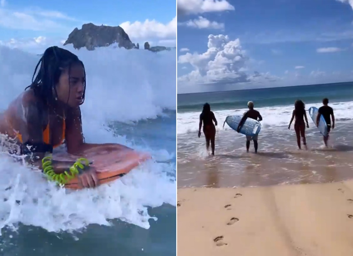 Ludmilla e Brunna Gonçalves fazem aula de surfe em Noronha (Foto: Reprodução / Instagram)