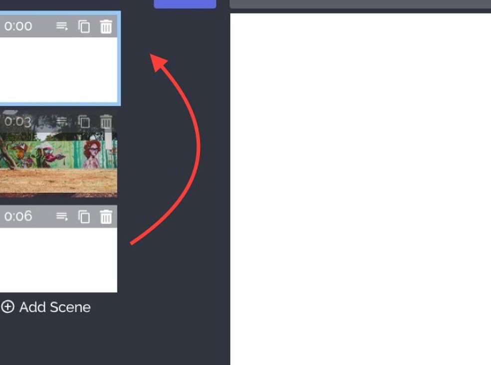 Ação para adicionar uma cena como introdução de slideshow criado no serviço online Kapwing — Foto: Reprodução/Marvin Costa