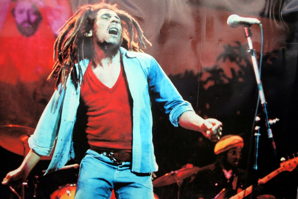 Imagem de Bob Marley no 'Museu Bob Marley', em Kingston, Jamaica — Foto: Jorge Reyes/Mexsport/Mexsport via AFP/Arquivo