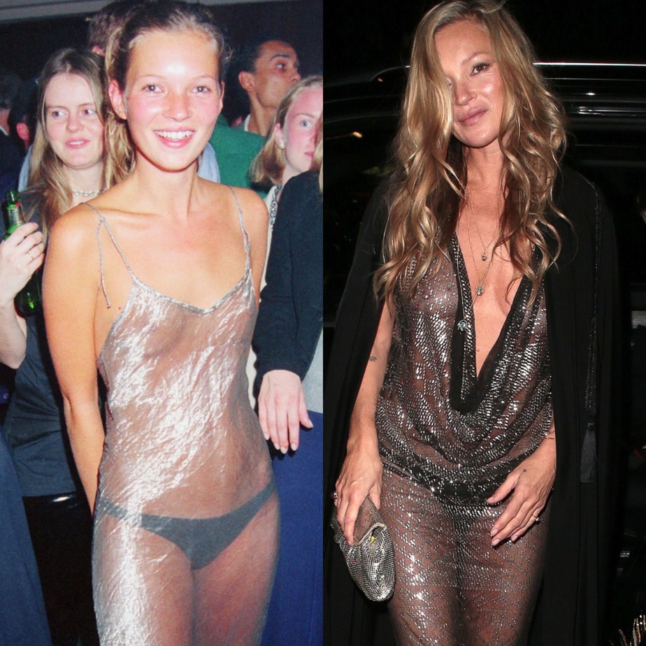 Kate Moss revisita momento icônico dos anos 90 com vestido transparente