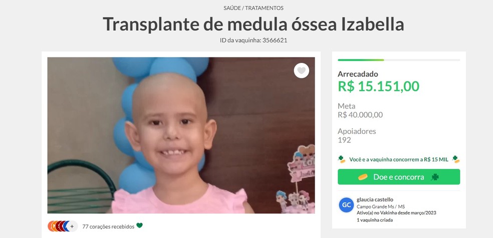 Campanha para ajudar Izabella  Foto: Divulgação