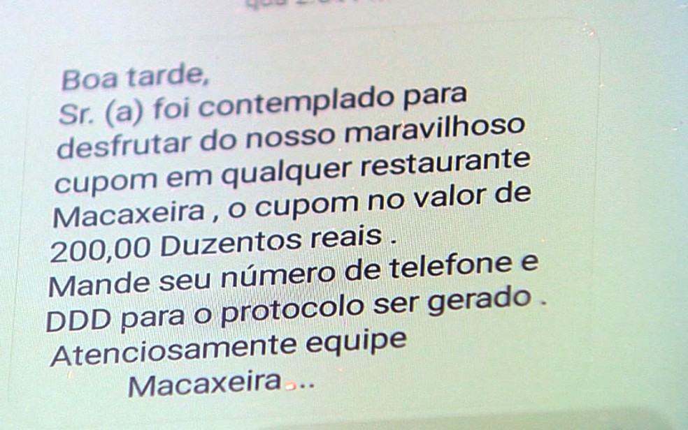 Mensagem de golpe via rede social que oferece descontos falsos na região de Campinas — Foto: Reprodução/EPTV