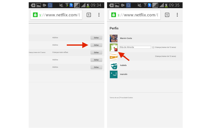 Iniciando a edição de um perfil do Netflix pelo Android (Foto: Reprodução/Marvin Costa)
