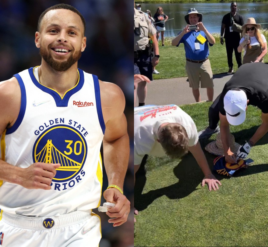 NBA: Stephen Curry exige 30 flexões de fã para autografar camisa do Golden State Warriors (Foto: Tom Pennington/Getty Images e Reprodução/Instagram)