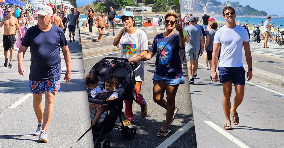 Arnaldo Cezar Coelho, Lan Lan e Nanda Costa com as filhas e Paulo Rocha passearam pela orla do Rio neste feriado — Foto: AgNews