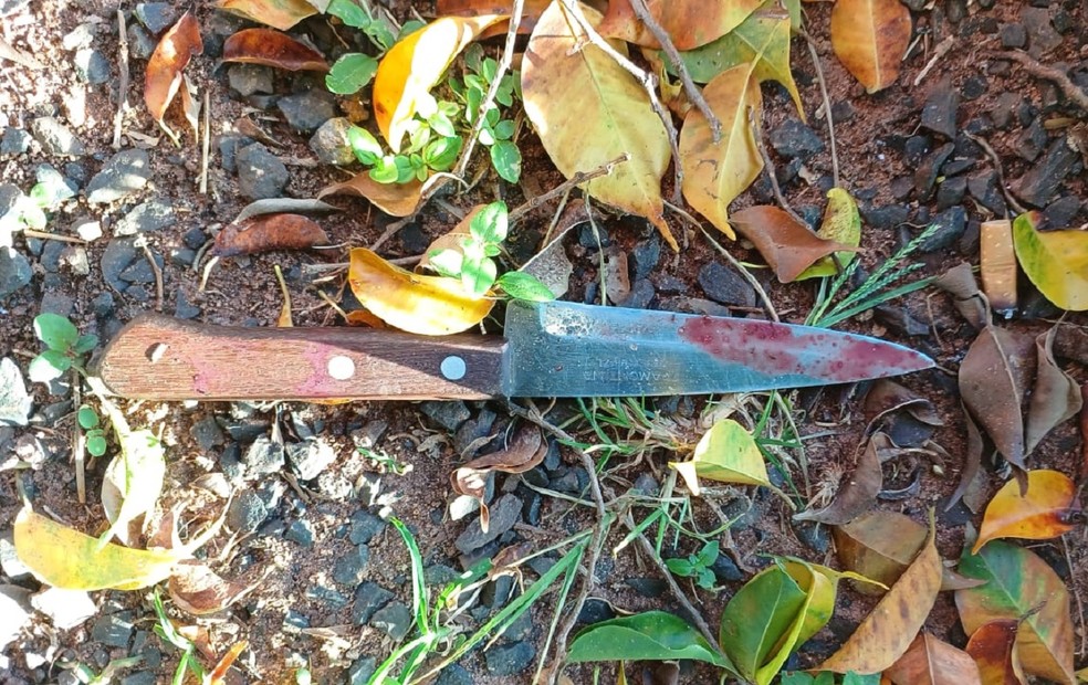 Faca utilizada na tentativa de homicídio foi apreendida pelos policiais que atenderam caso em distrito de Tupã (SP) — Foto: Joãozinho Trentini