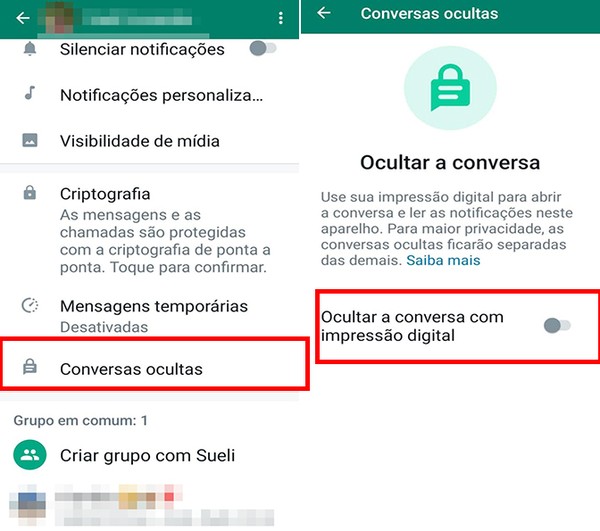 Conversas ocultas ficam em nova aba no WhatsApp  — Foto: Reprodução/Flávia Fernandes