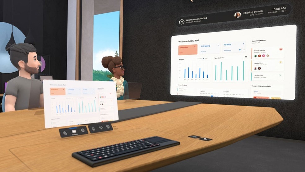 Horizon Workrooms cria sala de conferências completa para interagir e trabalhar na realidade virtual; plataforma é o primeiro passo na construção do metaverso — Foto: Divulgação/Facebook