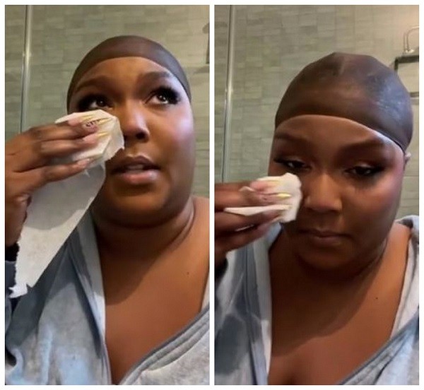 A cantora Lizzo chorando por causa dos ataques sofridos por ela nas redes sociais (Foto: Instagram)