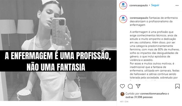 Bruna Marquezine é criticada pelo Coren-SP por se fantasiar de enfermeira (Foto: Reprodução/Instagram)