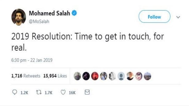 O post final de Mohamed Salah antes de apagar a conta dele no Twitter (Foto: Twitter)