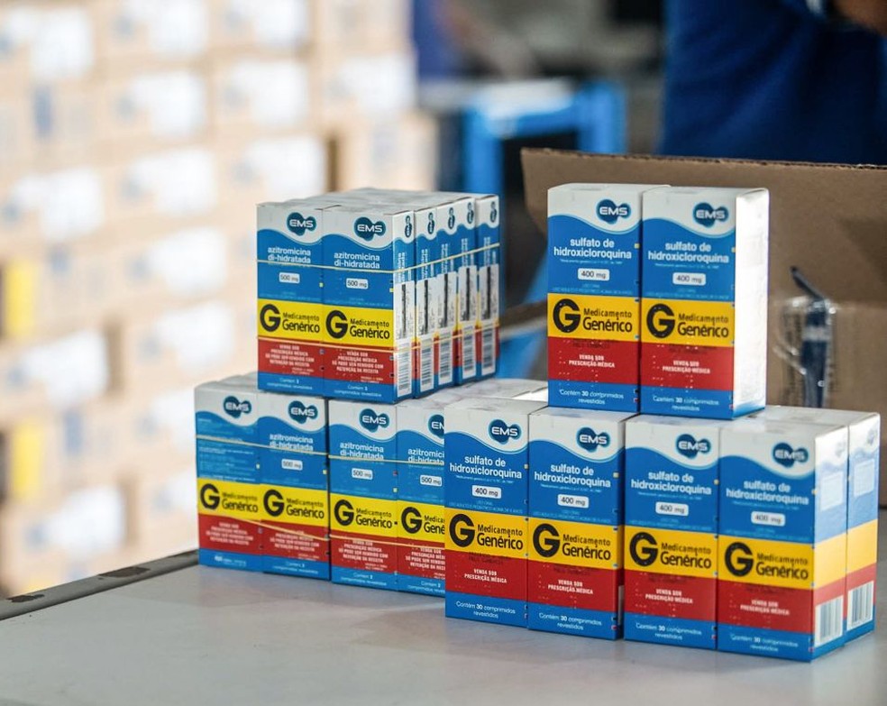 Foto mostra caixas de sulfato de hidroxicloroquina — Foto: Agência Pará