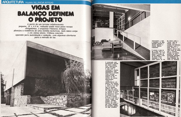 Março de 1979 | A casa na capital paulista projetada por Artigas, em 1970, foi publicada nesta edição de Casa e Jardim. O volume único exibe os materiais brutos e ousadas aberturas. (Foto: Reprodução Casa e Jardim)