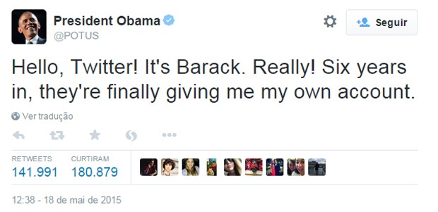 primeiro tuíte de Obama (Foto: Reprodução internet)