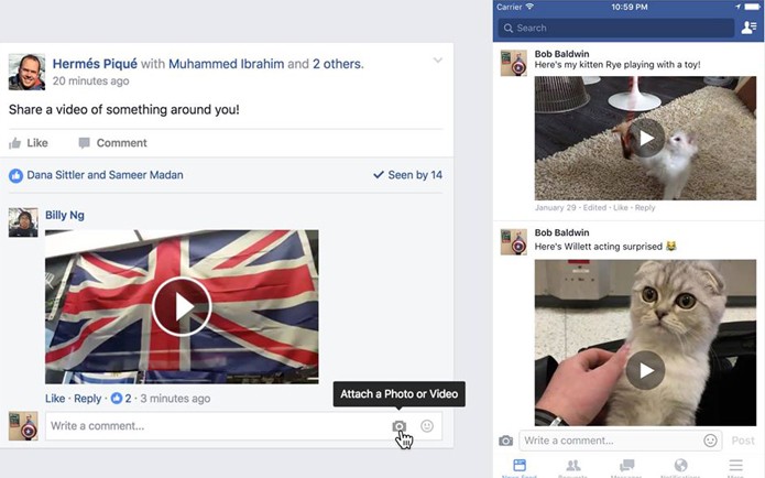 Versões desktop e móvel do Facebook vão permitir que usuários comentem posts com vídeos (Foto: Reprodução/Facebook)