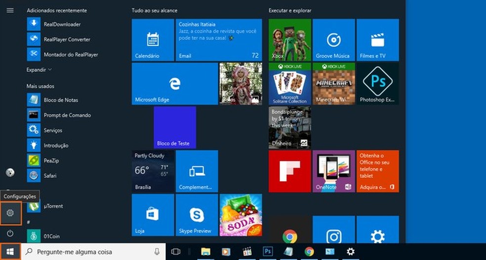 Acesse as configurações no PC com Windows 10 — Foto: Reprodução/Barbara Mannara