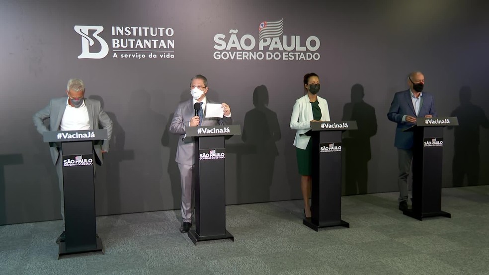 Coletiva de imprensa do governo de SP — Foto: Reprodução/TV Globo
