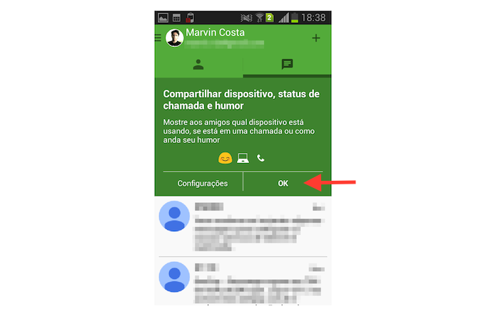 Ativando a visualização de status do serviço de SMS do Hangouts no Android (Foto: Reprodução/Marvin Costa)