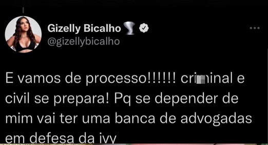 Gizelly Bicalho promete defender Ivy (Foto: Reprodução/Instagram)