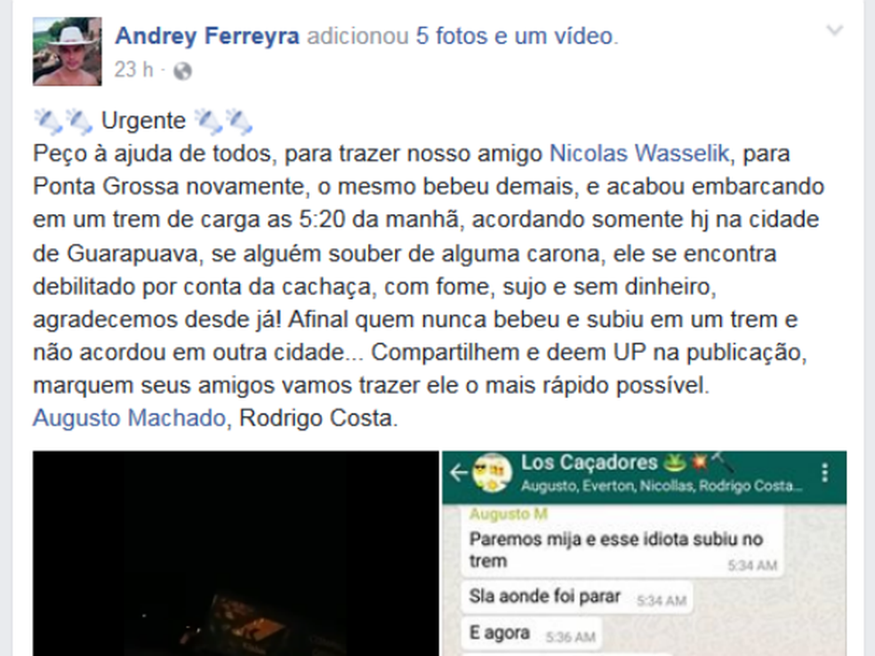 Amigo fez post no Facebook para tentar ajudar (Foto: Reprodução/Facebook)