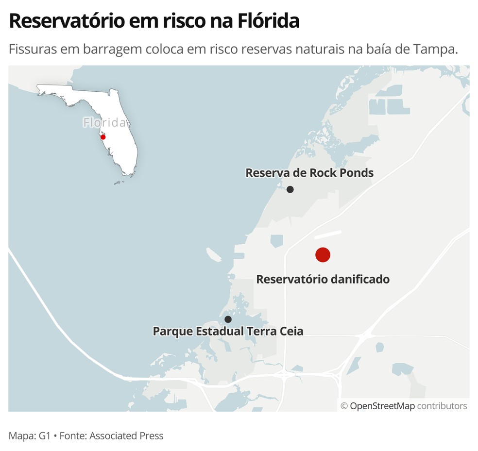 MAPA - Reservatório em risco na Flórdia — Foto: G1 Mundo