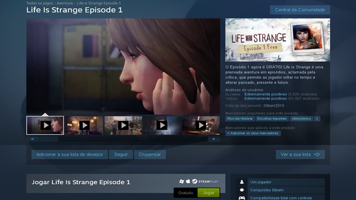 Procure por Life is Strange na loja digital Steam para baixá-lo (Foto: Reprodução/Rafael Monteiro)